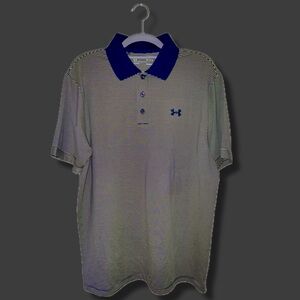 NWOT - Under Armour Heat Gear Striped Navy and Yellow Golf Polo